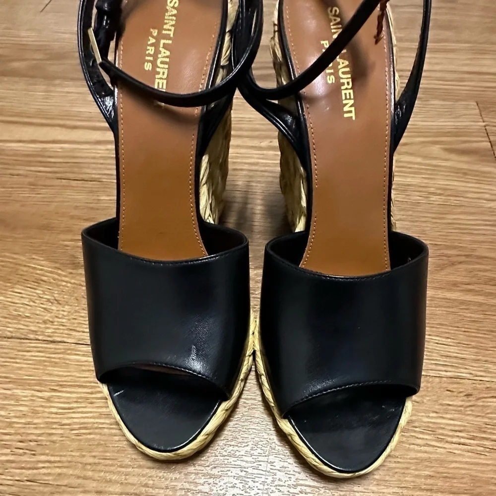 SAINT LAURENT Paloma Black Wedge Sandals